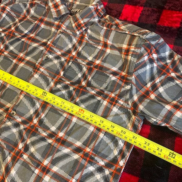 Super Massive Casual Button Down Mens Small Gray Plaid Trippy Flannel Shirt - Picture 4 of 5
